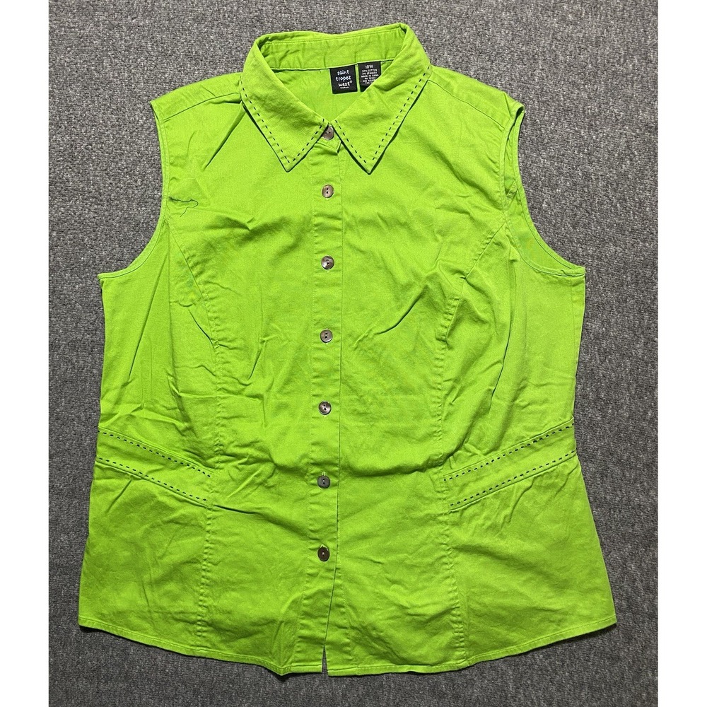 St. Tropez West Womens Top Green Tank V-Neck Size 18W
